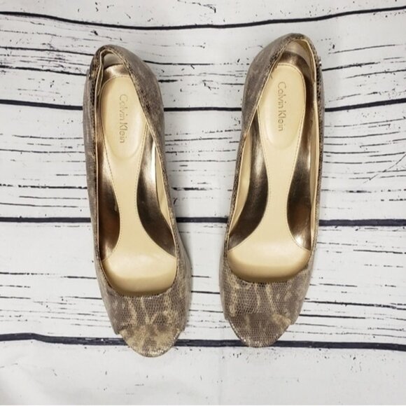 Calvin Klein Kyle Python Peep Toe Heel Size 10M - Picture 1 of 7